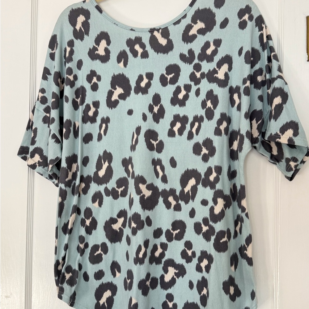 Leopard Print Women's Top - Blue and Grey